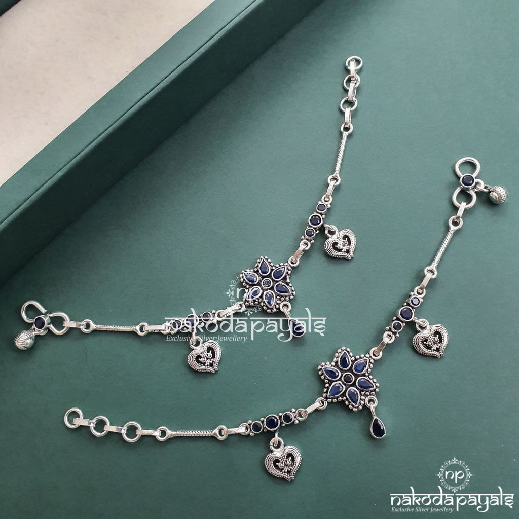 Blue Floral Heart Anklets (6.5 inches)