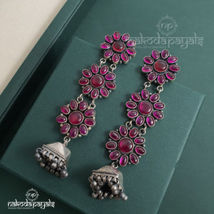 Trio Red Floral Jhumka