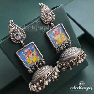 Square Ganesha Oxidised Jhumka