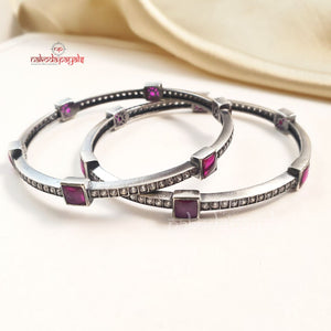 Red Cubes With Cz Bangle Pair