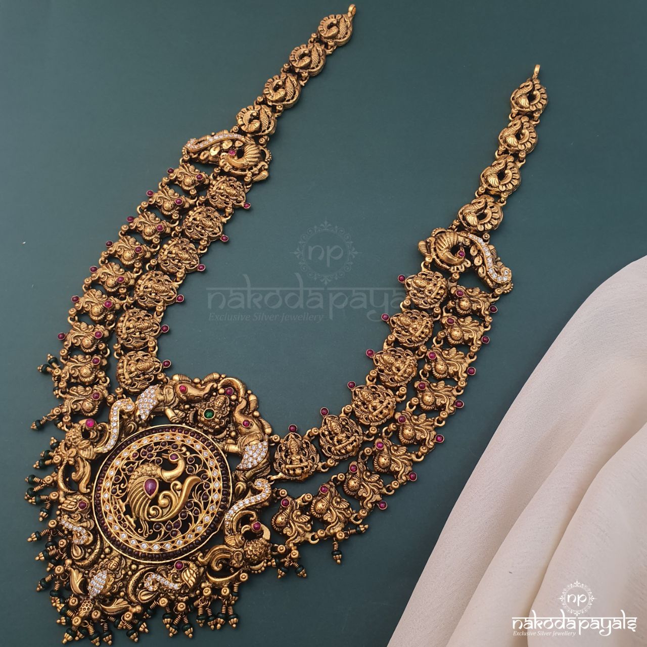 Grand Wide Lakshmi Peacock Neckpiece