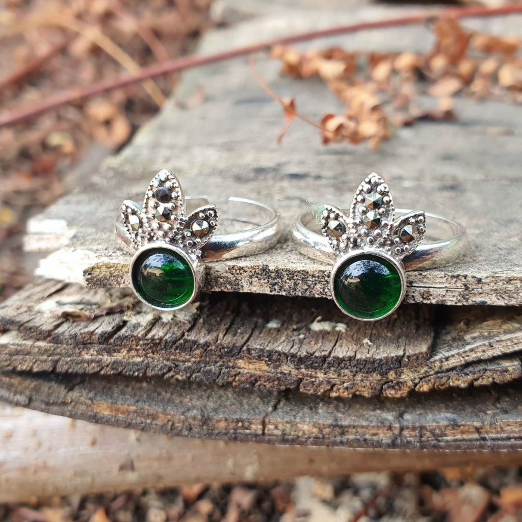 Leaf Crown Marcasite Toerings(Green)