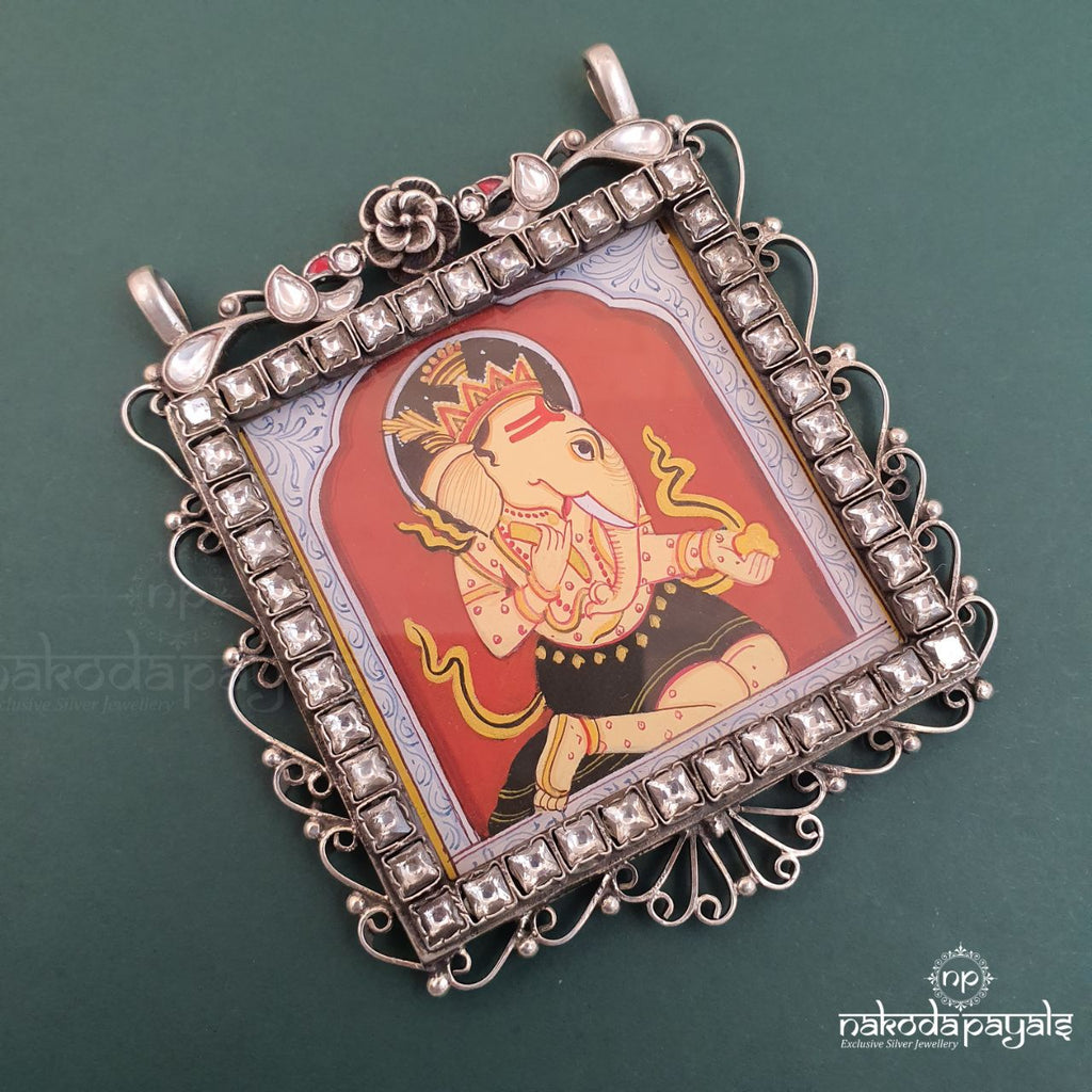 Simple Square Ganesha Painted Pendant