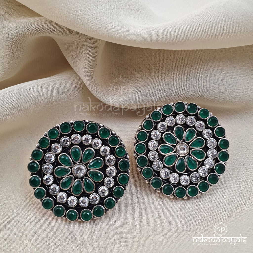 Green Floral Cutstone Studs