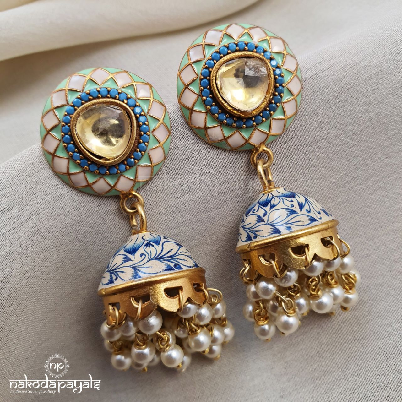 22K Gold Meenakari Jhumka Earrings (5.80G) - Queen of Hearts Jewelry