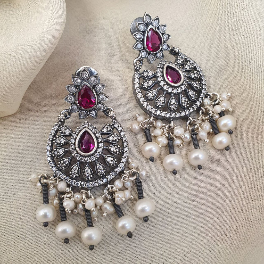 Charming Red CZ Chandbali