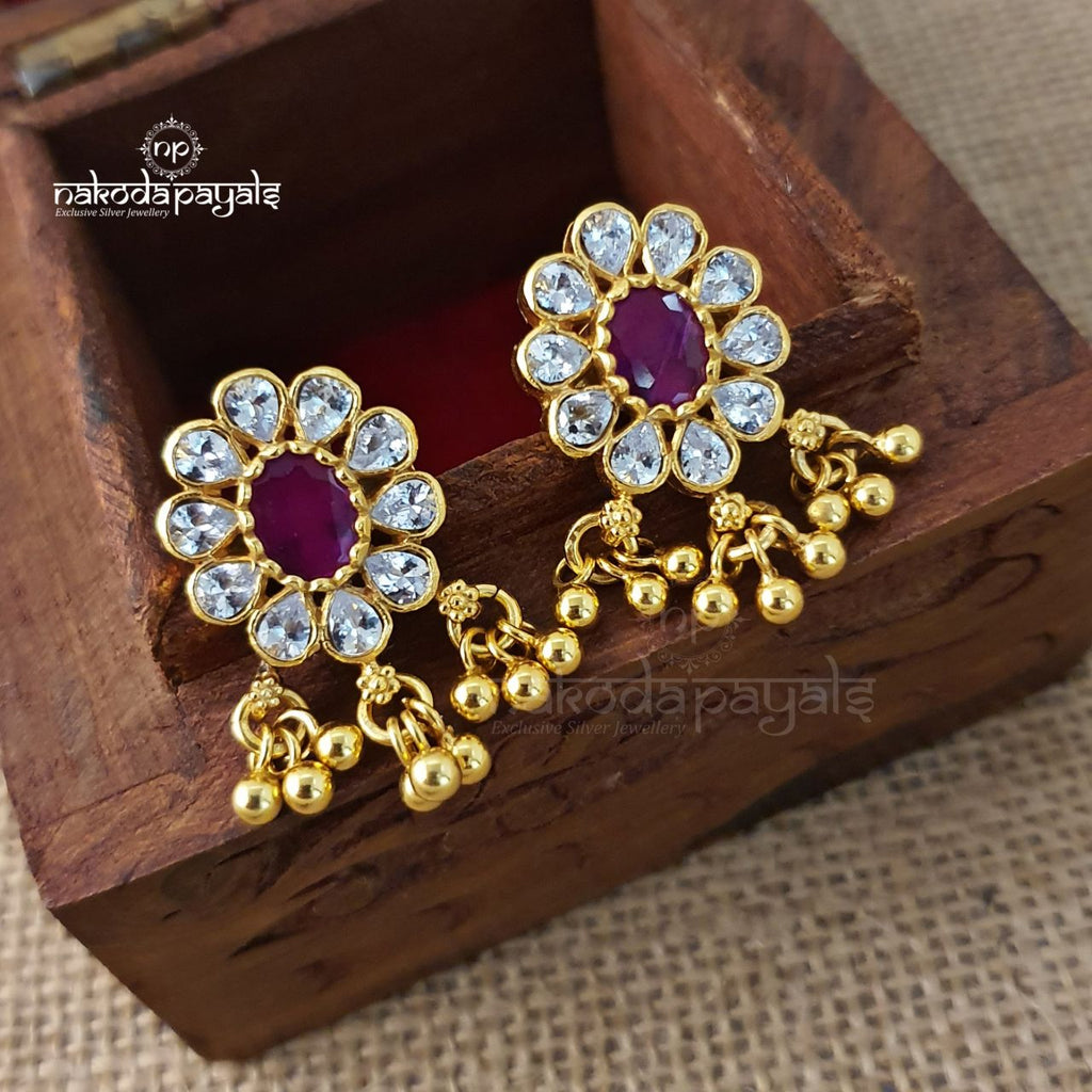 Ruby Cutstone Floral Studs