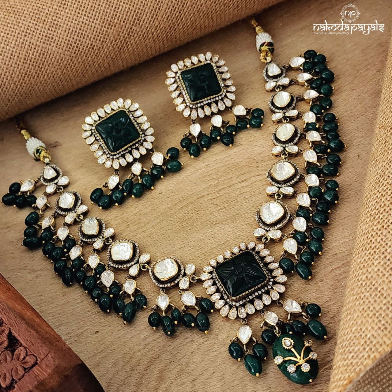 Green Moissanite Neckpiece With Earrings (Gn5027)