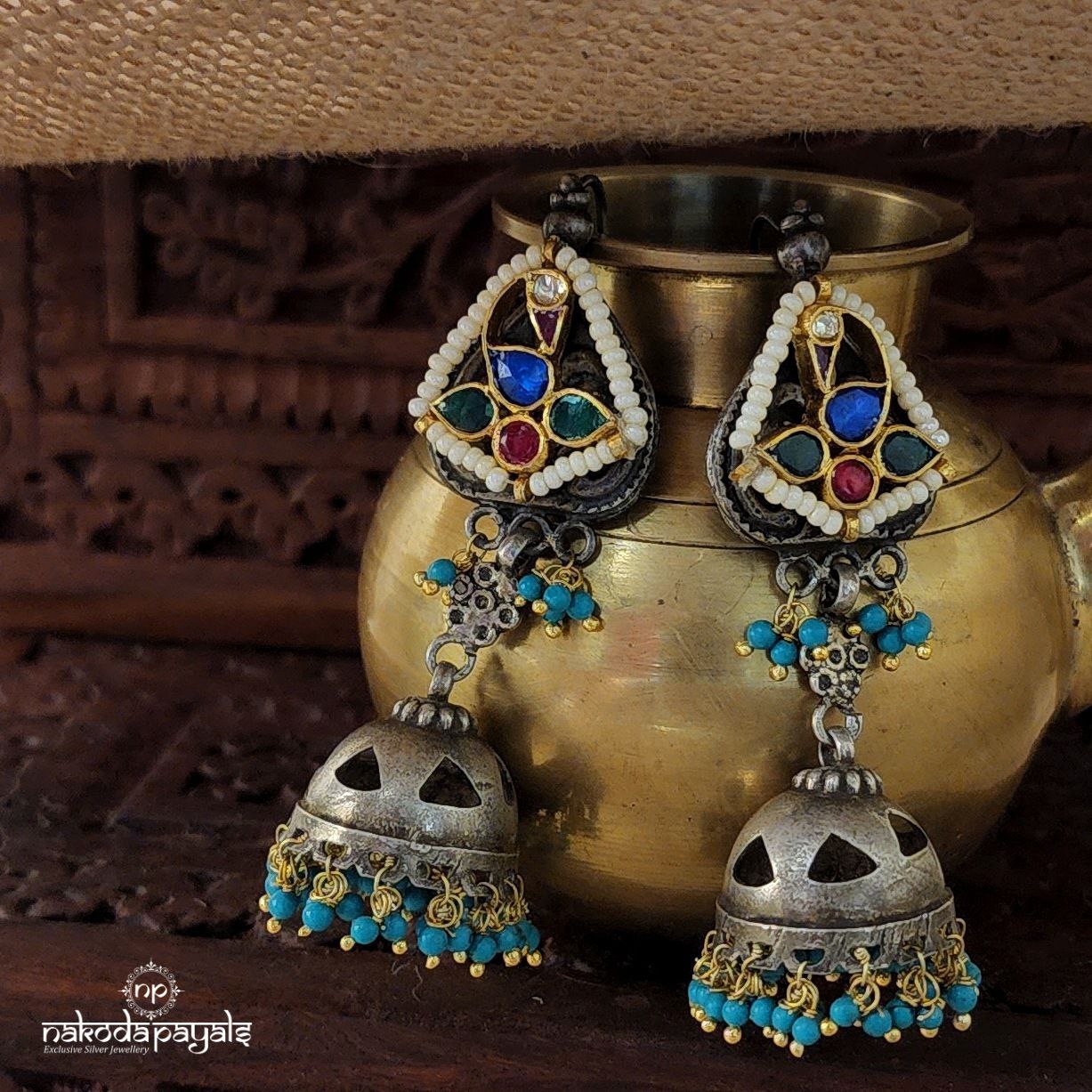 Peacock Turquoise Jhumka (Dt0456)