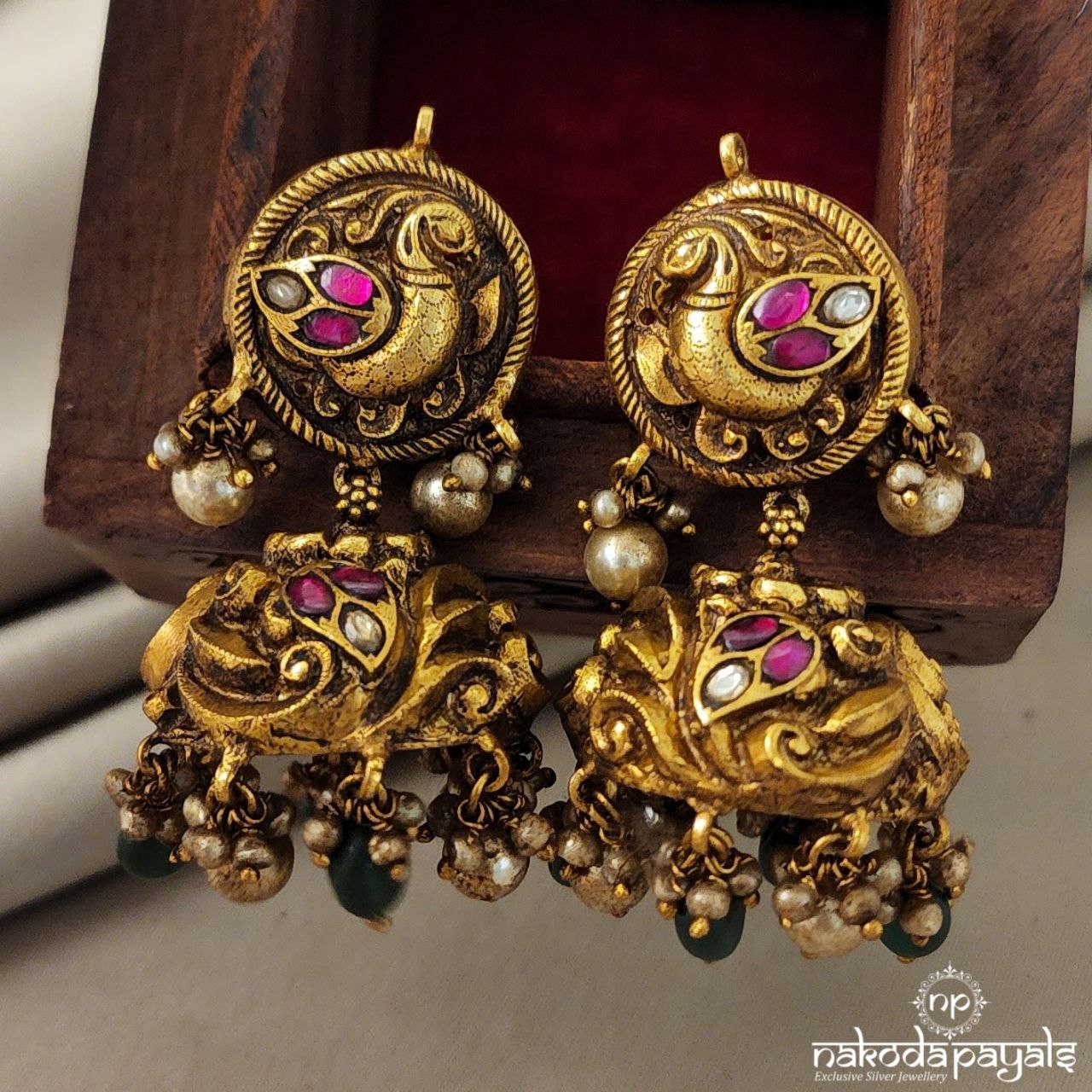 Traditional Gold Plated Earrings Peacock Style Green Jhumka Jhumki With  Pearls | eBay