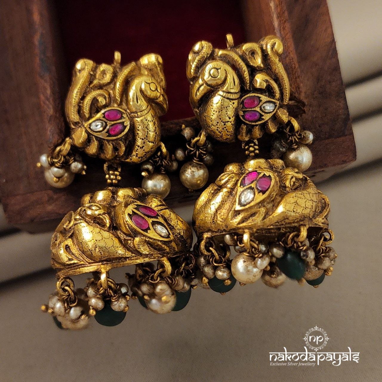 Floral Pearl Kundan Gold Jhumka Earrings