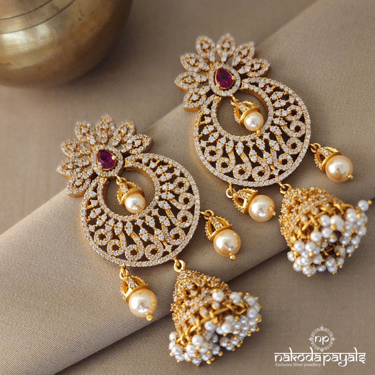 Fashion Frill Plushy Cz & Pearl Gold Plated Jhumka Earrings For Girls Women  Stylish Latest Fancy Earrings : Amazon.in: Fashion