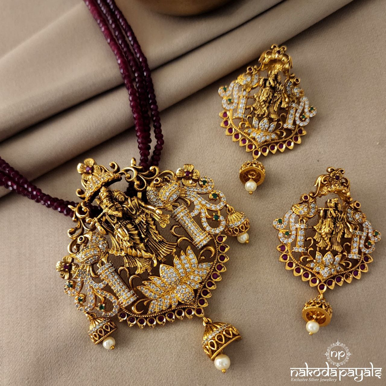 Radha Krishna Neckpiece With Earrings (GN5380)