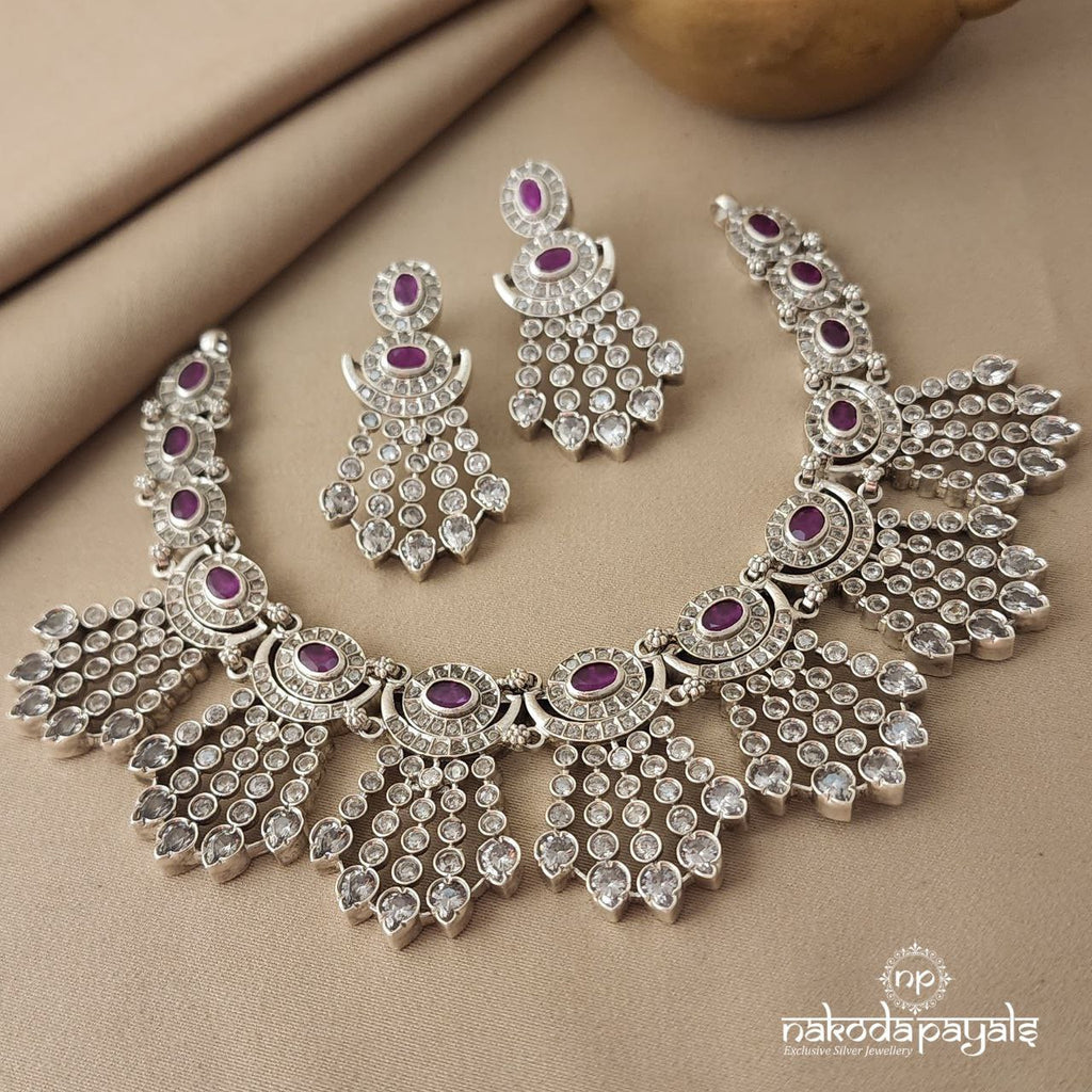 Glossy Ruby Neckpiece With Earrings (N7292)