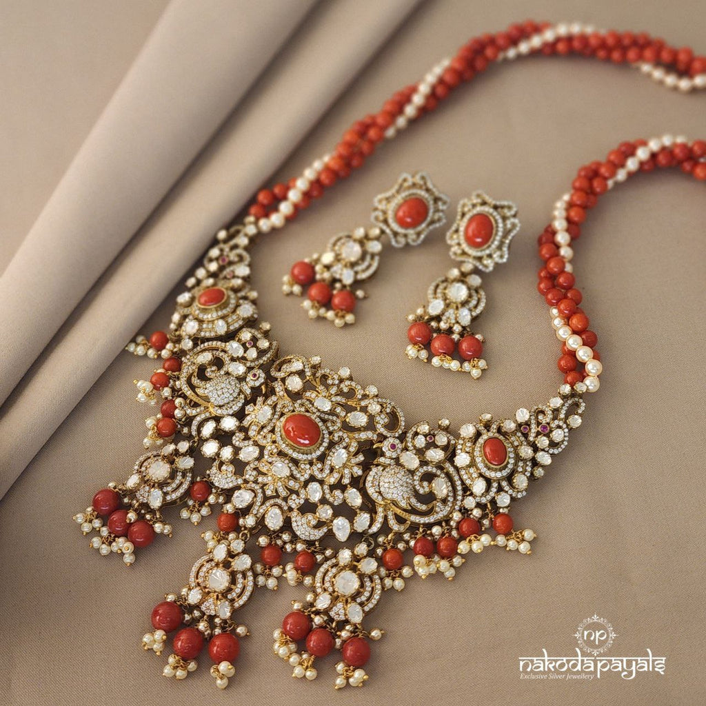 Peacock Coral Neckpiece With Earrings (GN5503)