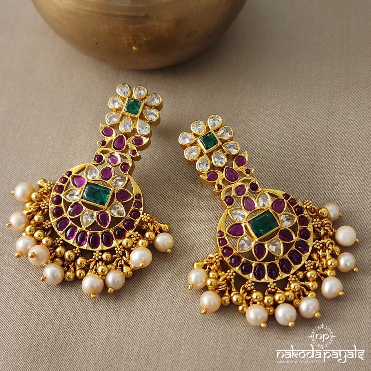 Colorful Cutstone Chandbali (Ge5132)