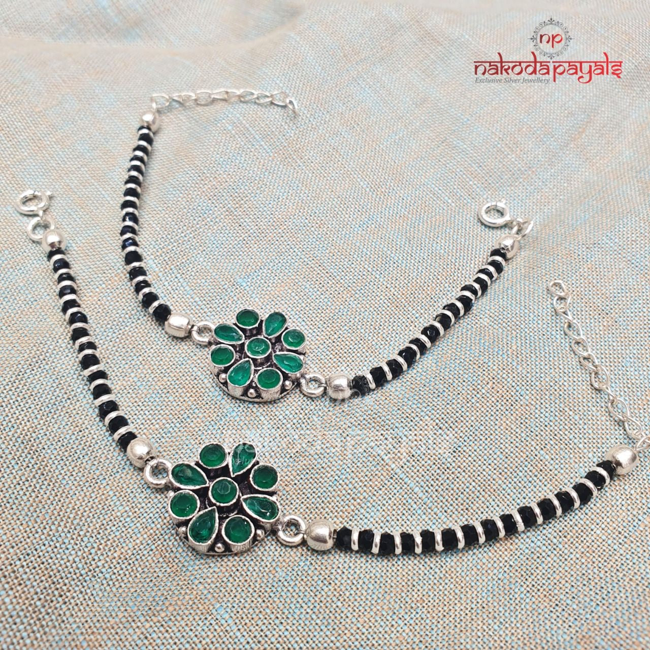 Glossy green nazariya pair (bracelet/anklet)